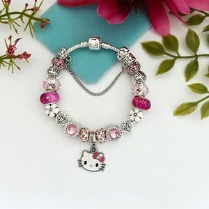 Hello Kitty 925 Sterling Silver Charm Bracelet NEW